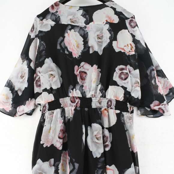 City Chic Women's V-neck Black Floral Print Dress - Picture 5 of 8